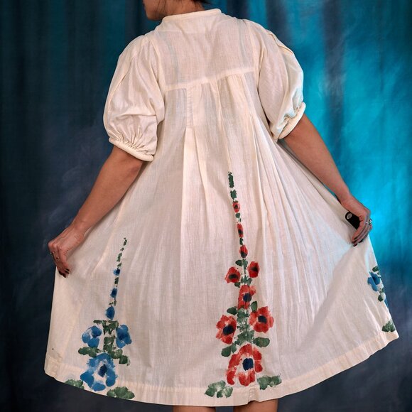 Vintage Boho Chic Casual Hand-painted Cotton Dress Made in India - Picture 2 of 9